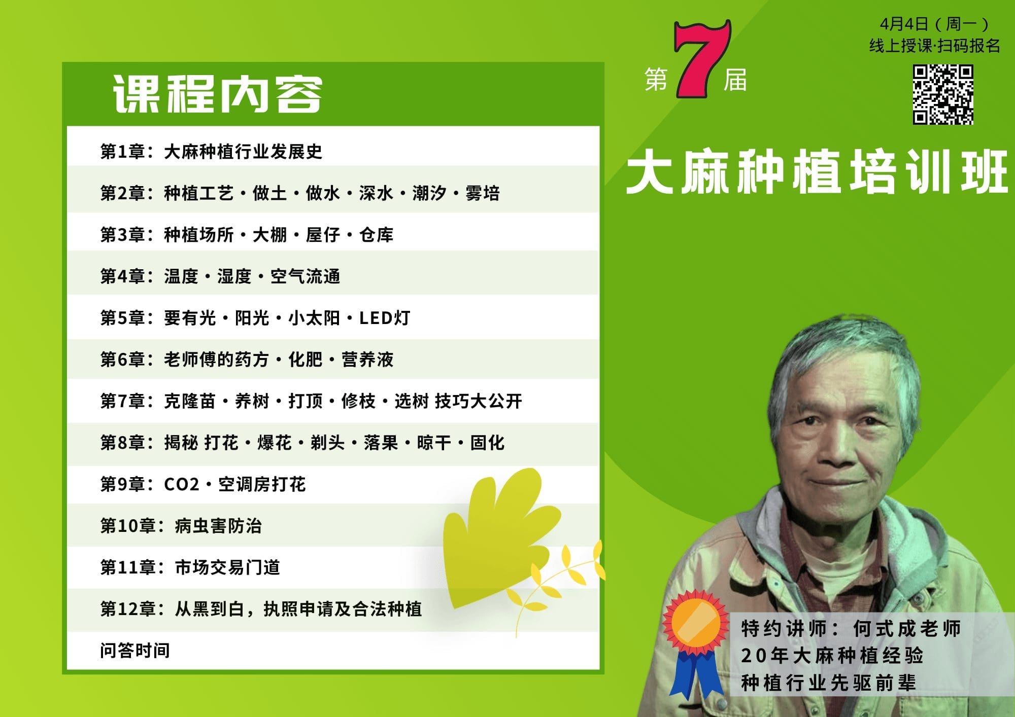 大麻种植培训班第7届 老师:何式成 2022年4月4日
